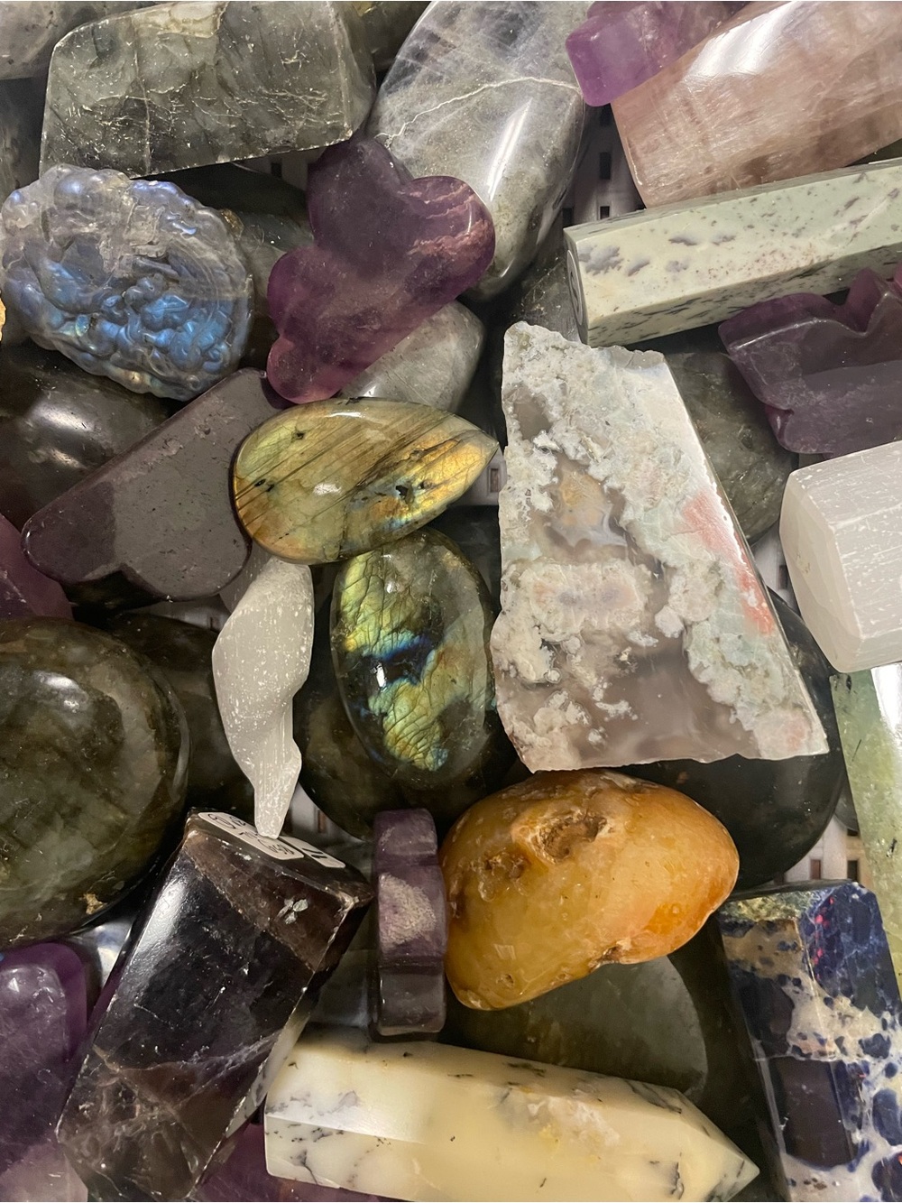 5lb polished crystal boo boo box.  Assorted
